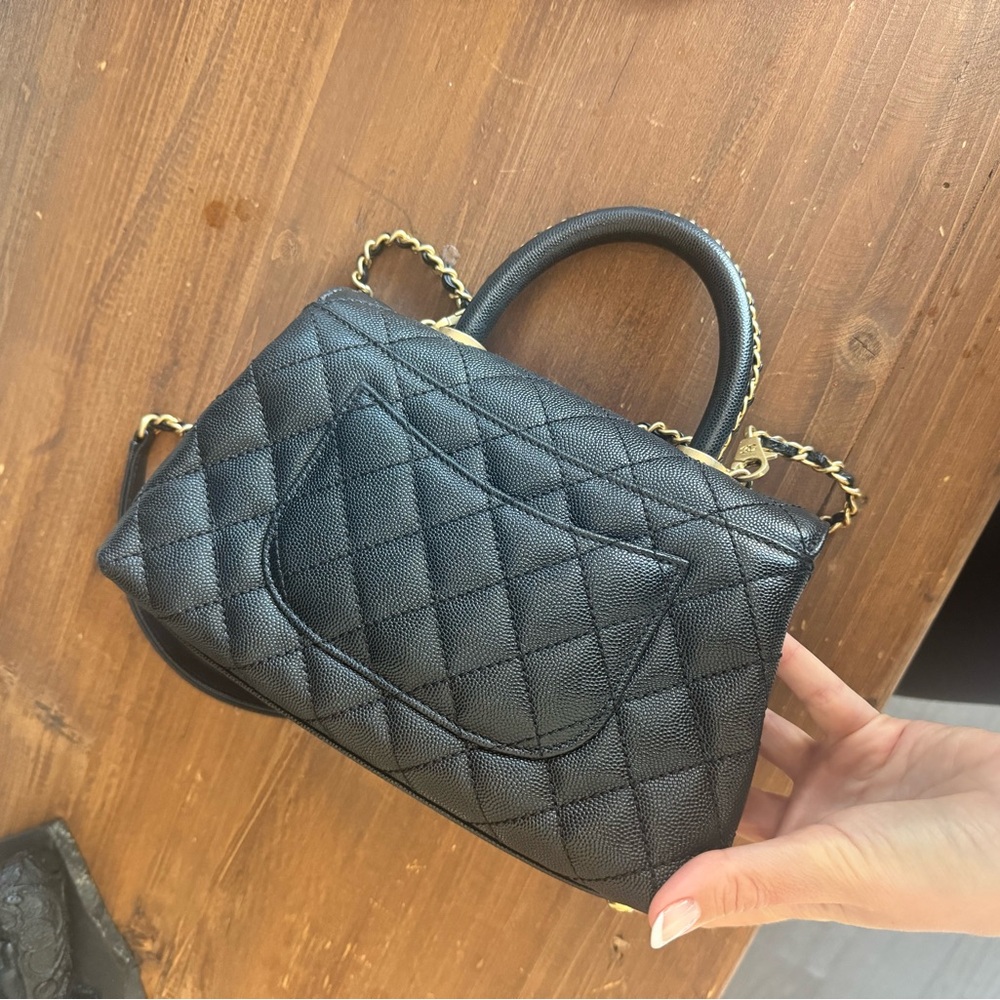 CHANEL classic Coco Top Handle Flap Black Caviar Gold Bag like NEW 23P - Picture 3 of 6